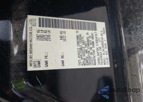 2013 Nissan Altima 3.5 Sl z USA, uszkodzony, nr VIN 1N4BL3AP3DC198497